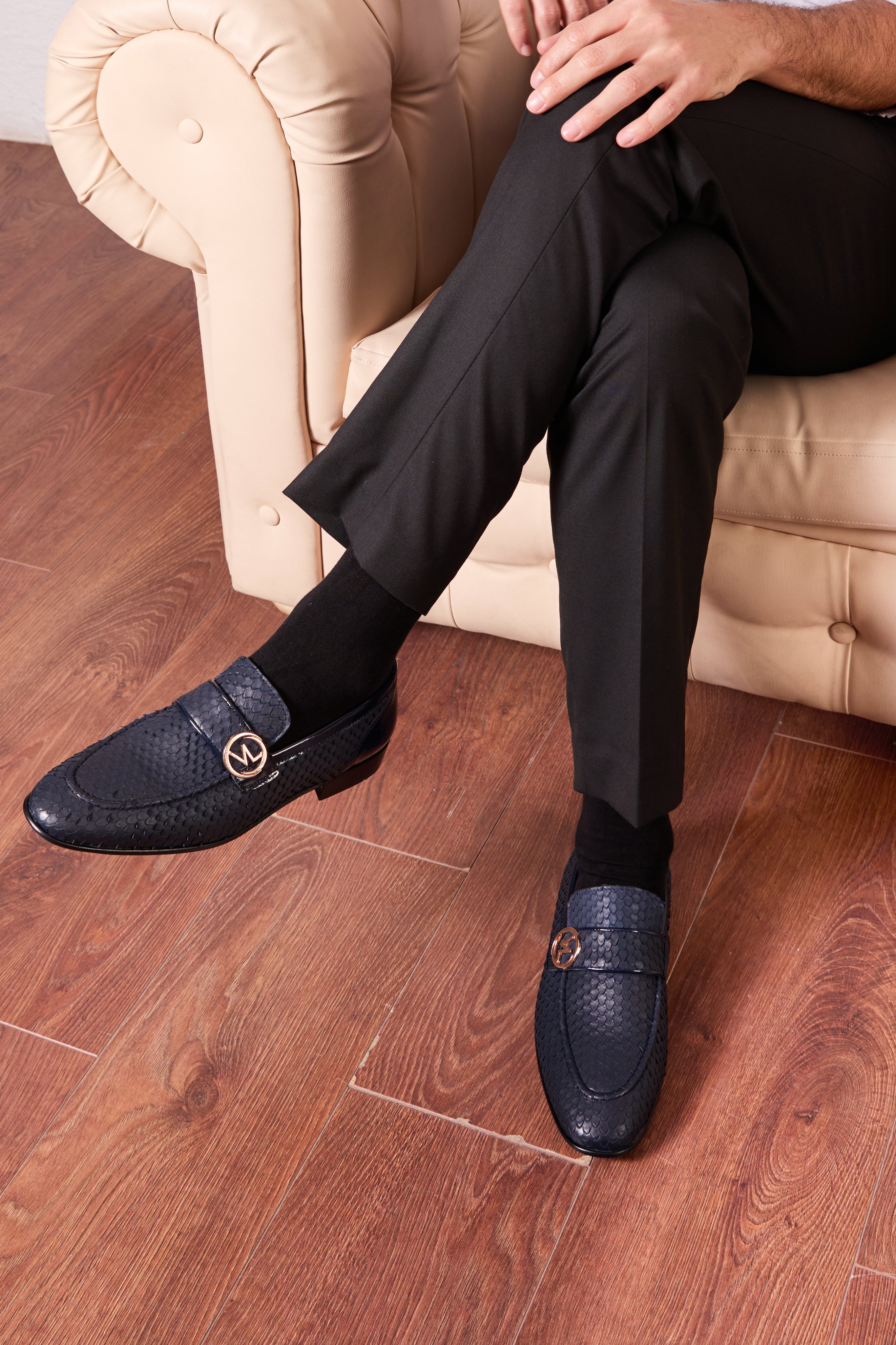The Monarch Navy Blue Leather Men Dress Shoe