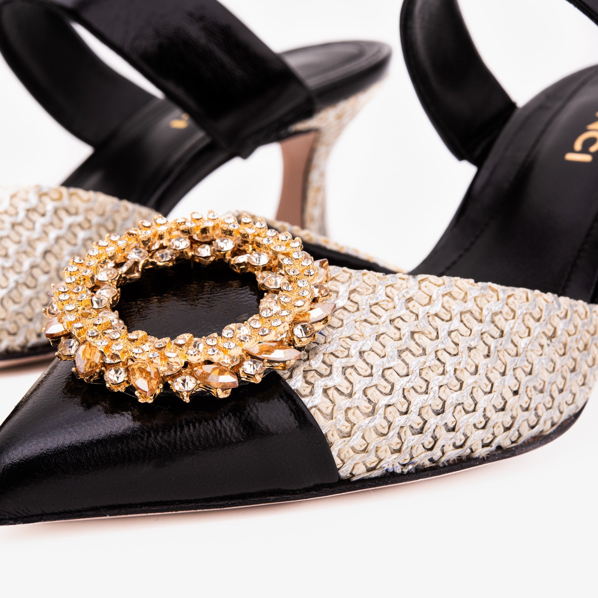 The Valencia Black & Cream Jewel Heel Women's Mule Sandal