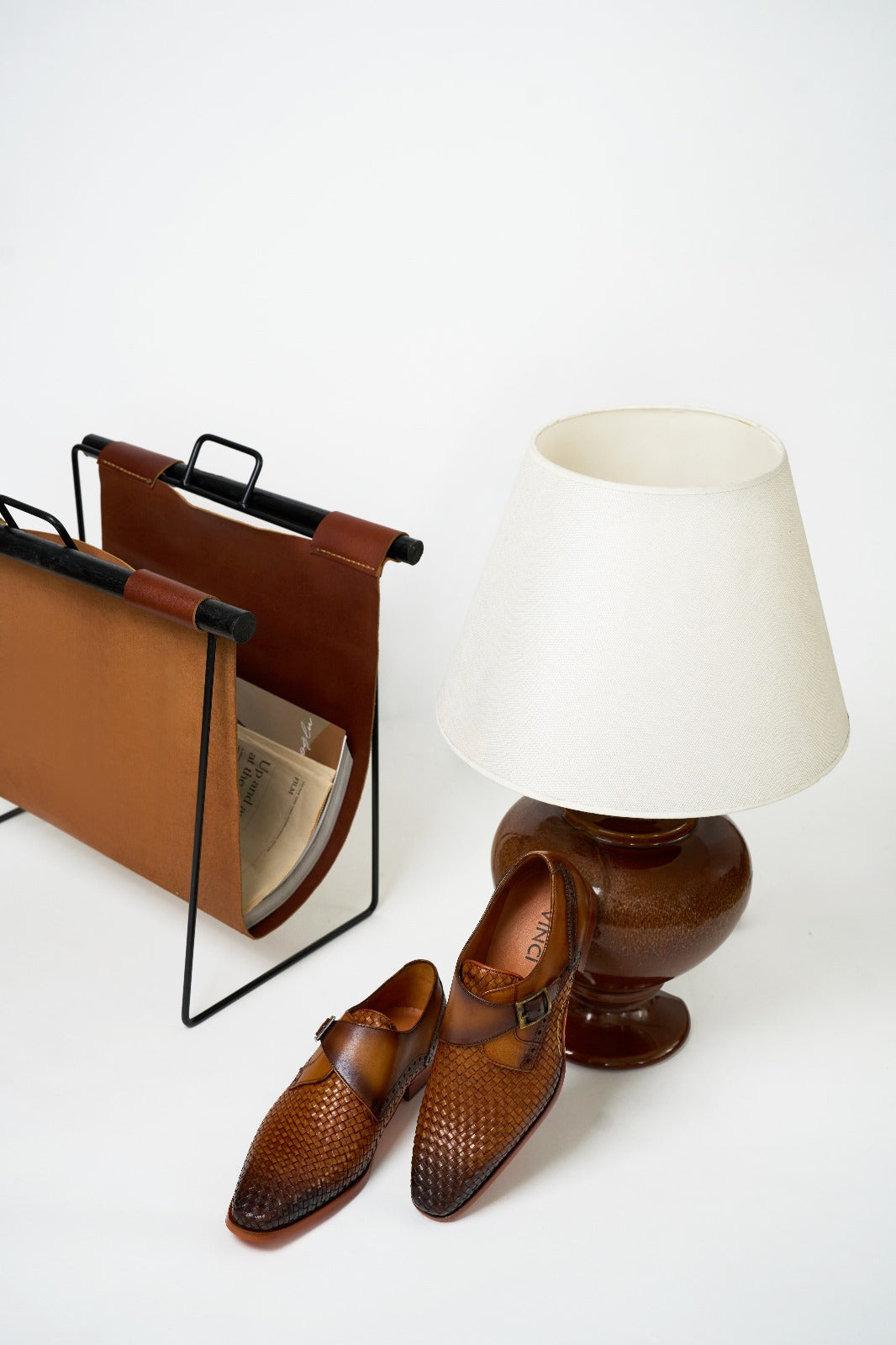 The Rolls Woven Tan Leather Single Monk Strap Handmade Men Shoe