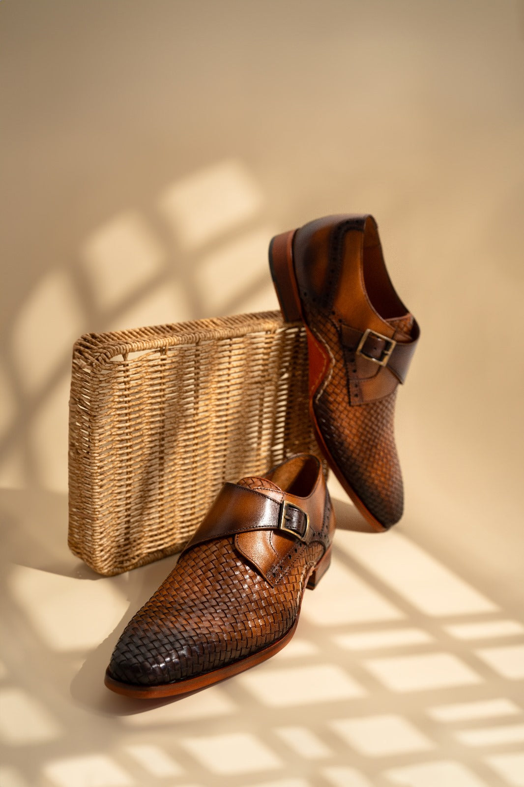 The Rolls Woven Tan Leather Single Monk Strap Handmade Men Shoe