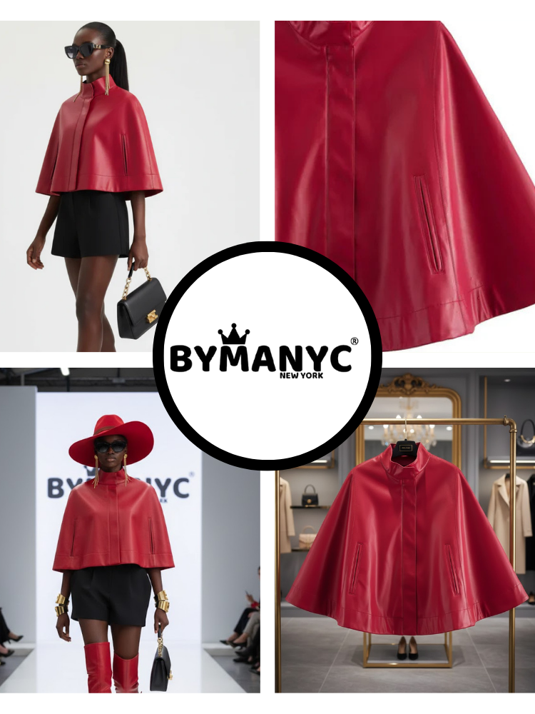 BYMANYC New York Short Cape Jacket Women’s Vegan Leather Red