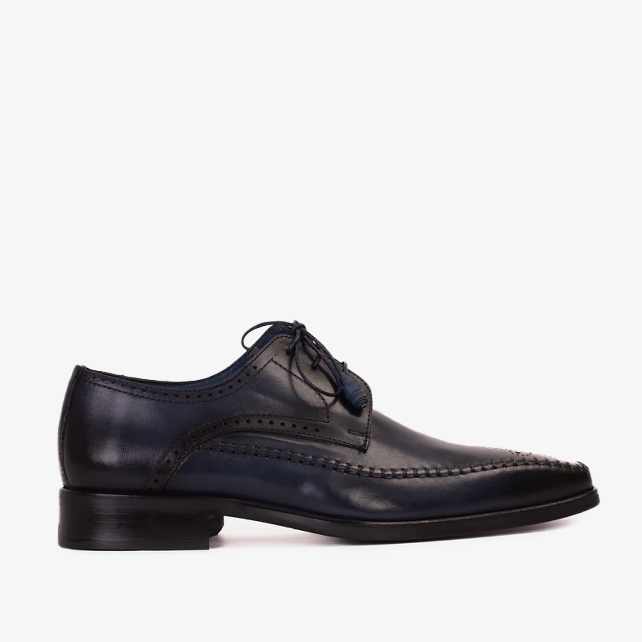 The Moon Navy Blue Leather Derby Men Shoe