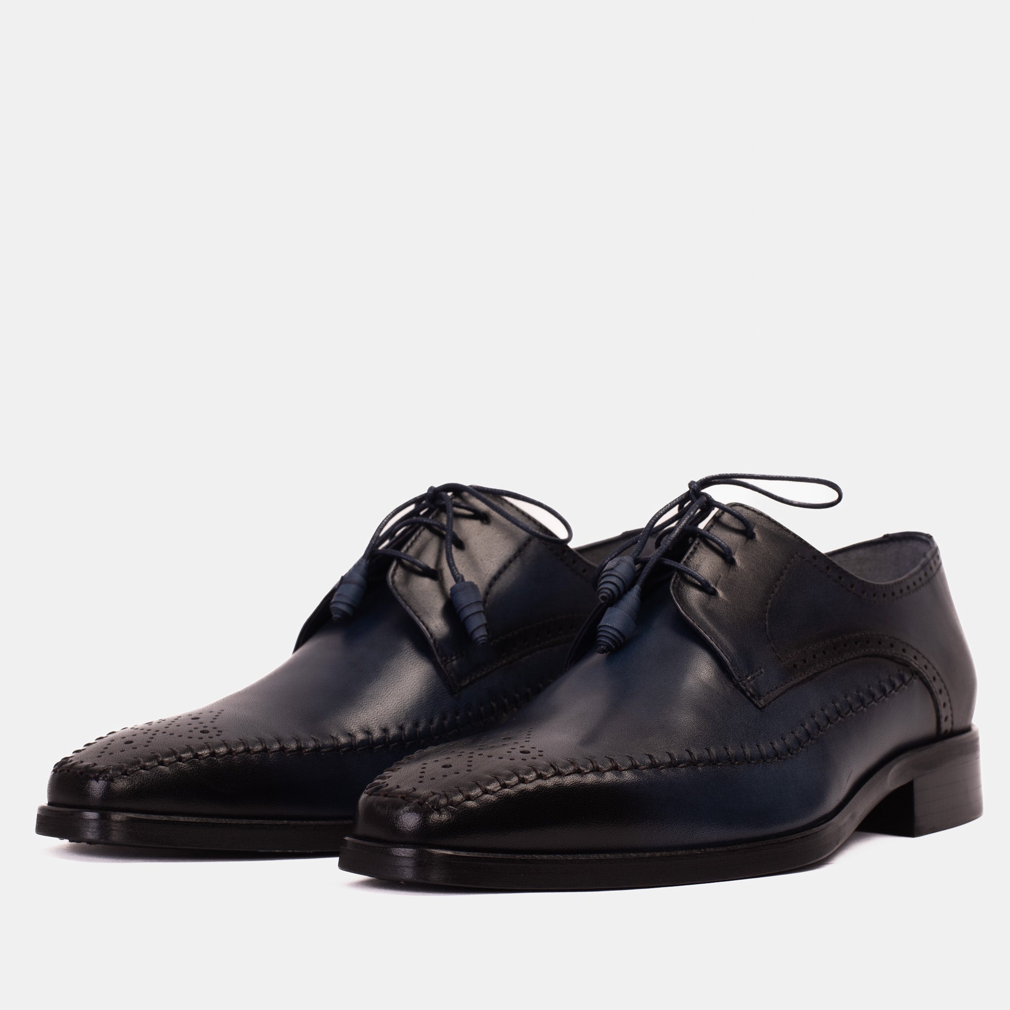 The Moon Navy Blue Leather Derby Men Shoe