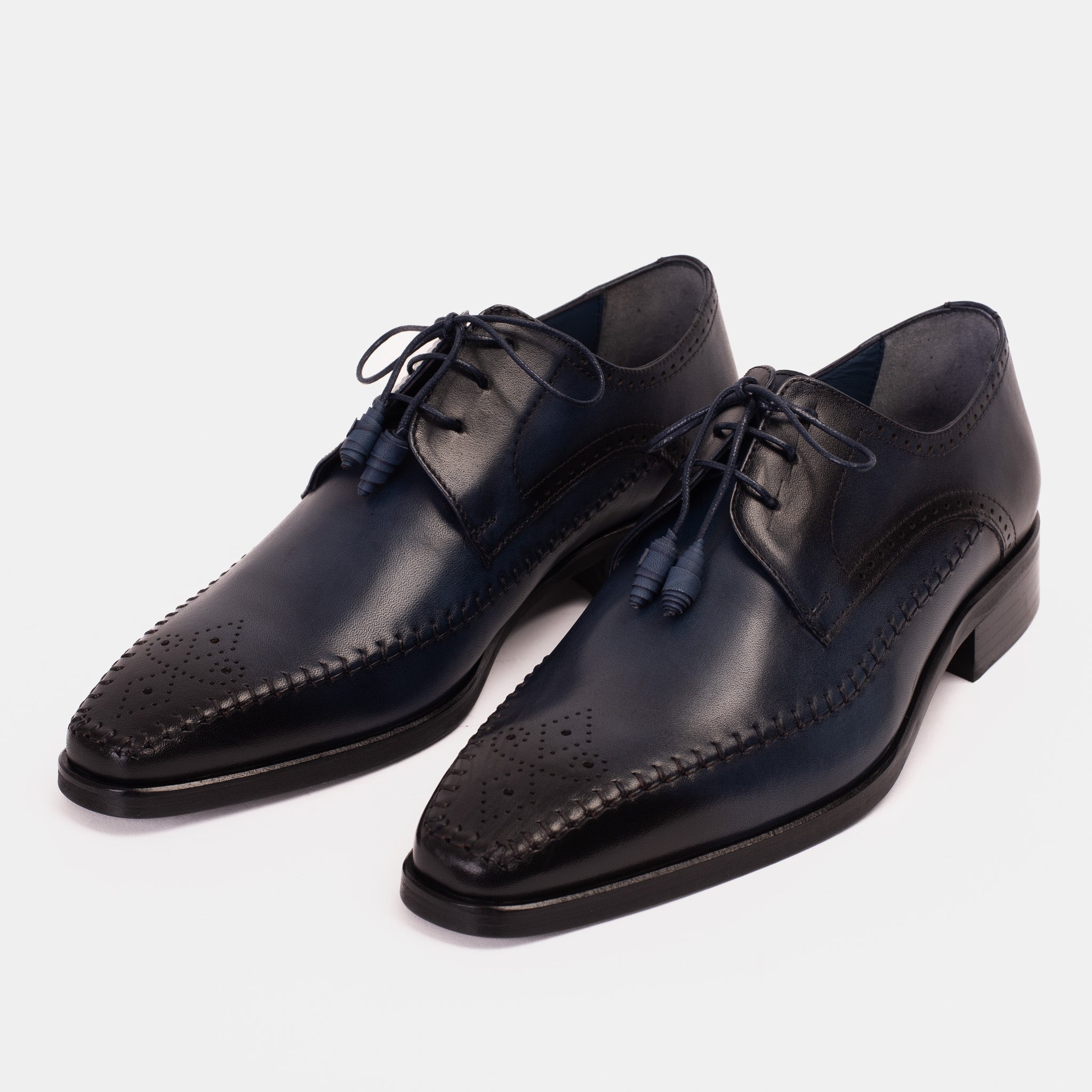 The Moon Navy Blue Leather Derby Men Shoe