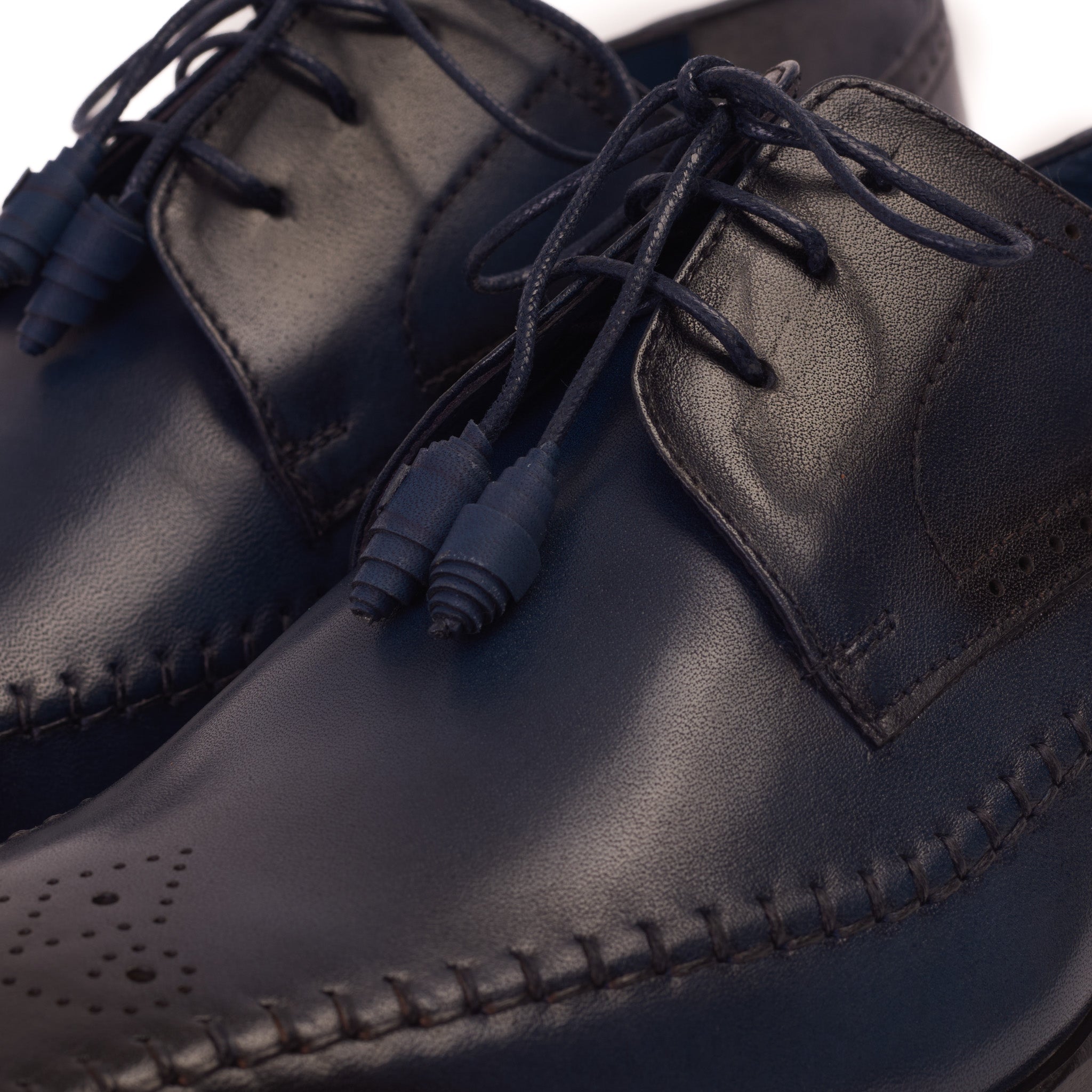 The Moon Navy Blue Leather Derby Men Shoe