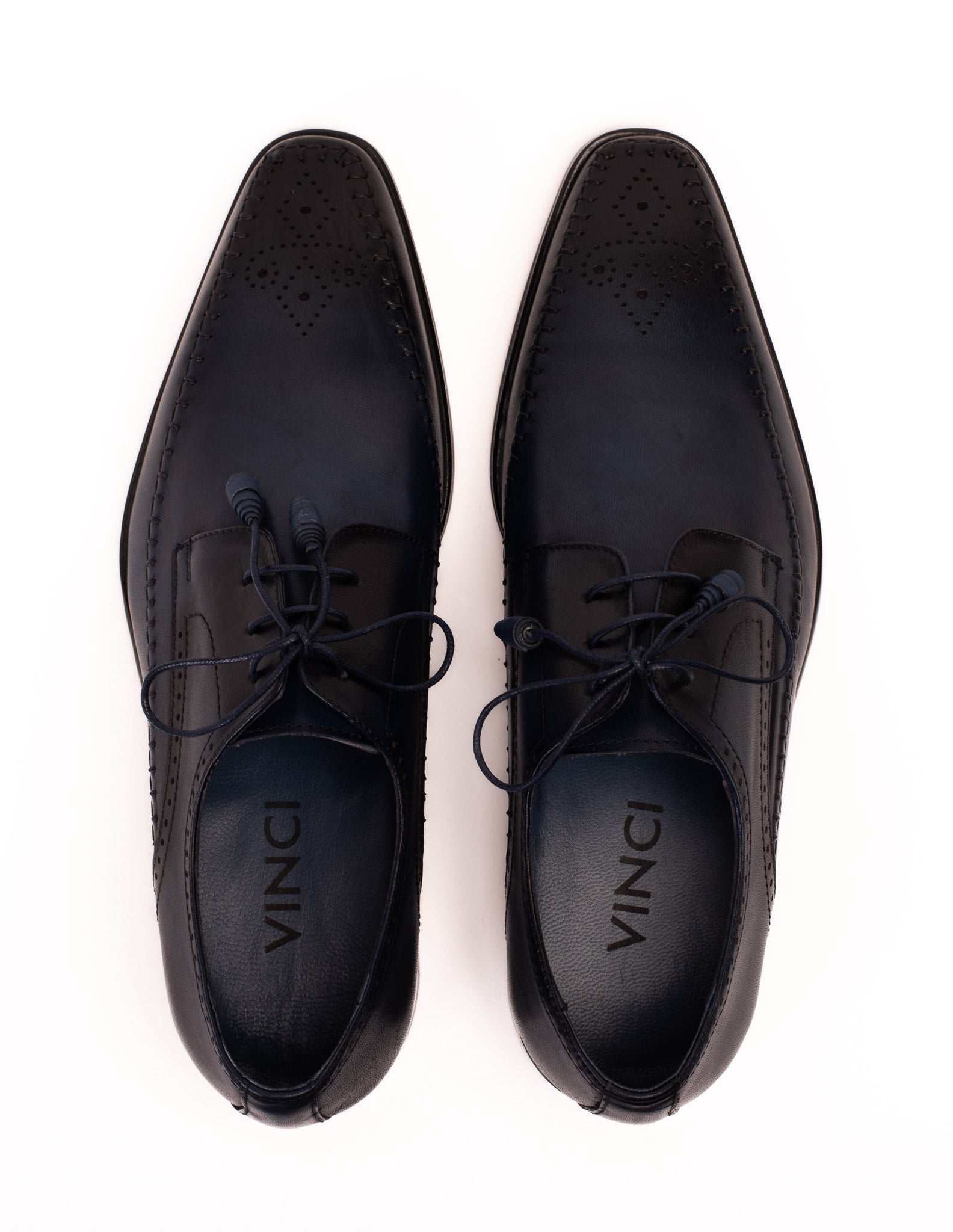 The Moon Navy Blue Leather Derby Men Shoe