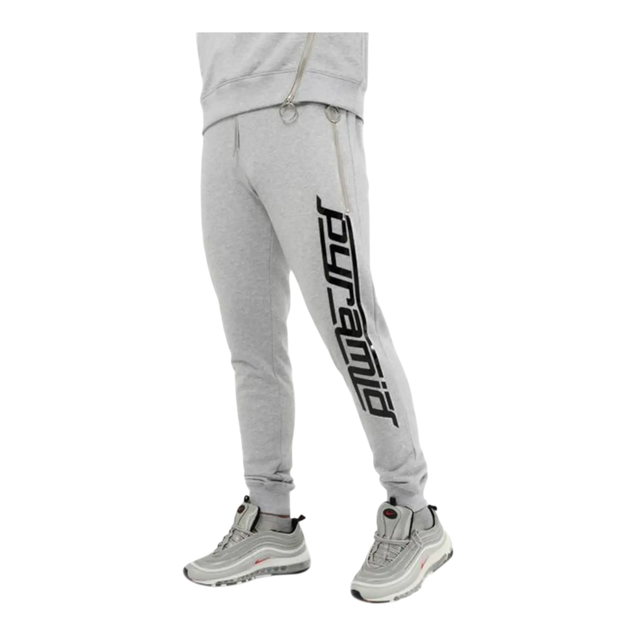 Black Pyramid Slant Zipper Jogger Pants Men's Cotton