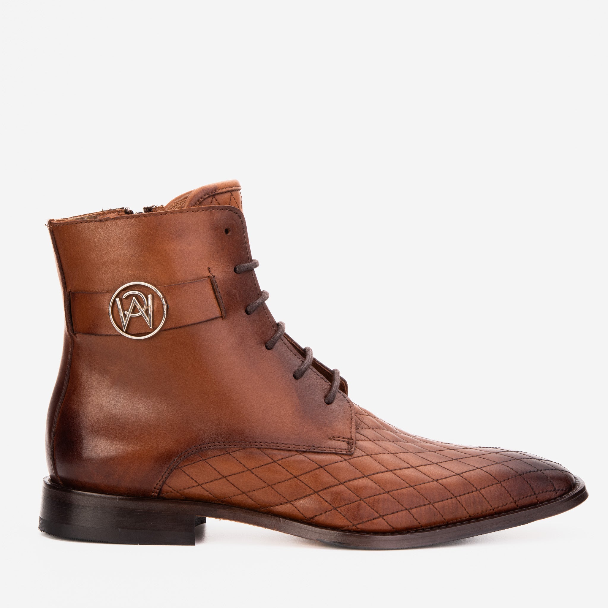 The Zeus Brown Leather Lace-Up Men Boot with a Zipper
