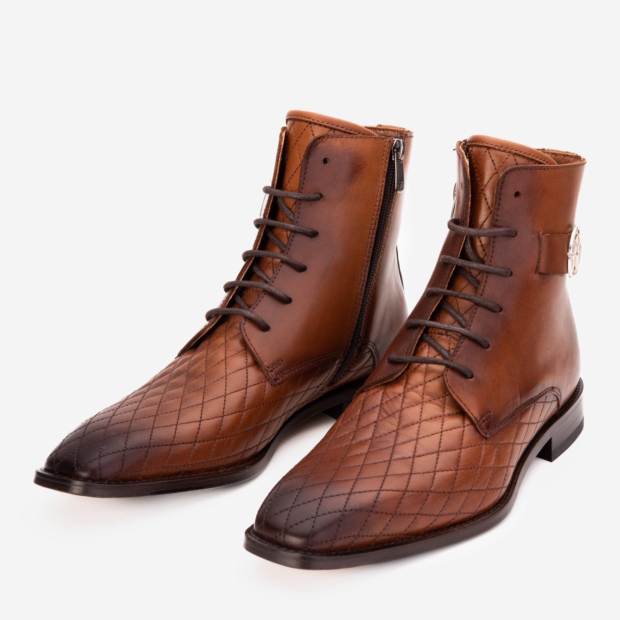 The Zeus Brown Leather Lace-Up Men Boot with a Zipper