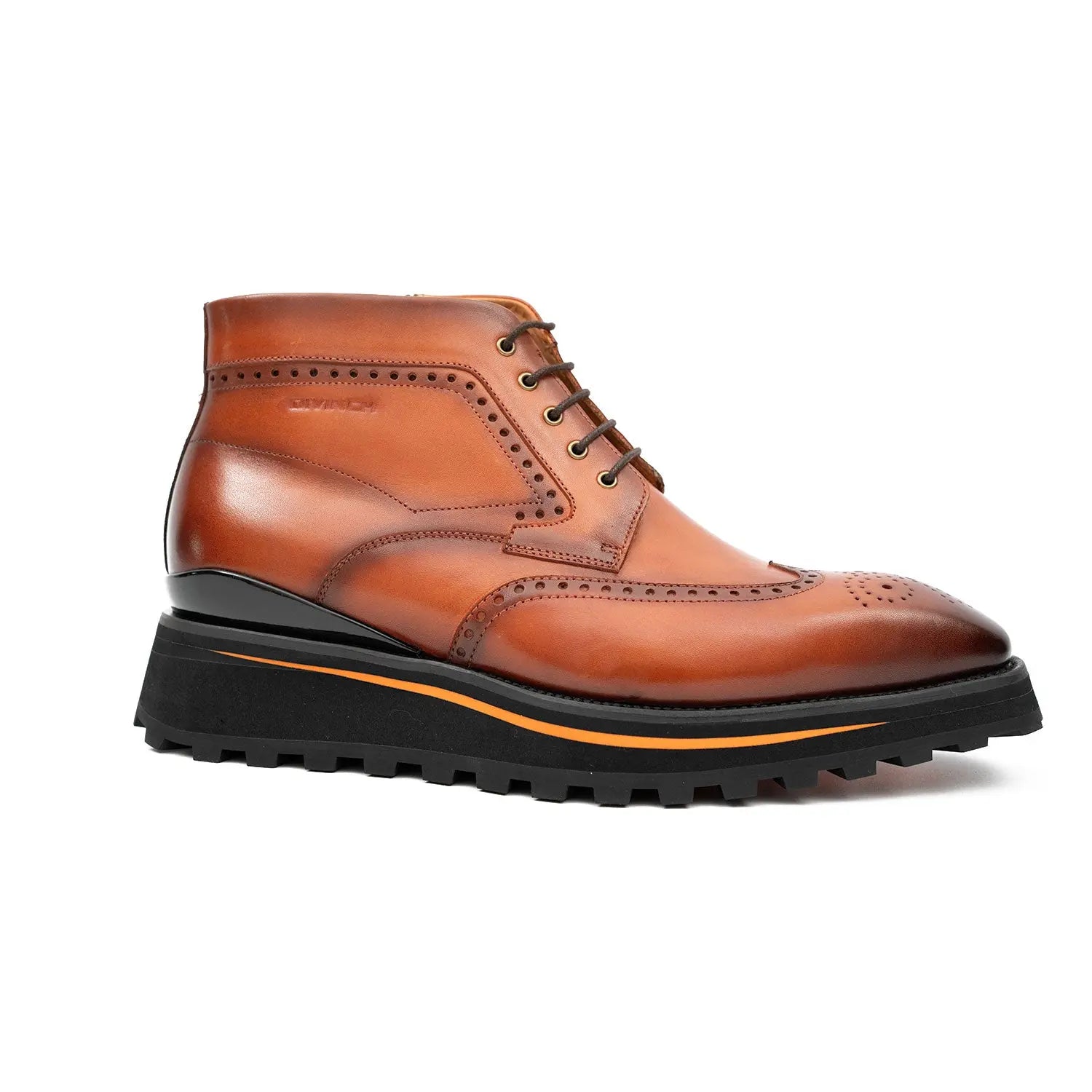Zipper Brogue Martin Boots Men's Calfskin Leather Brown 2890