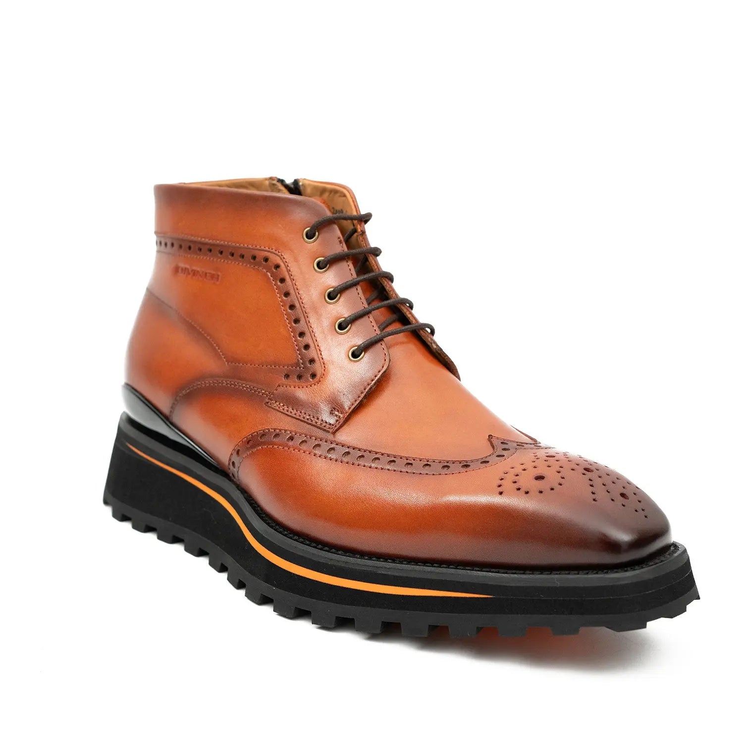 Zipper Brogue Martin Boots Men's Calfskin Leather Brown 2890