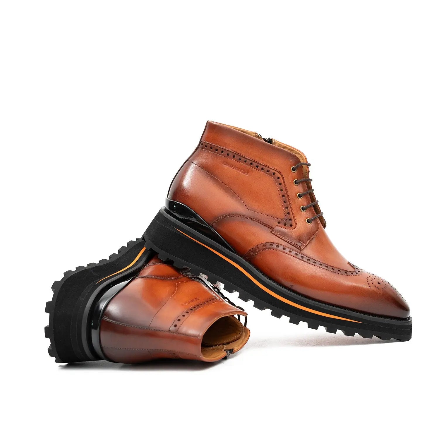 Zipper Brogue Martin Boots Men's Calfskin Leather Brown 2890