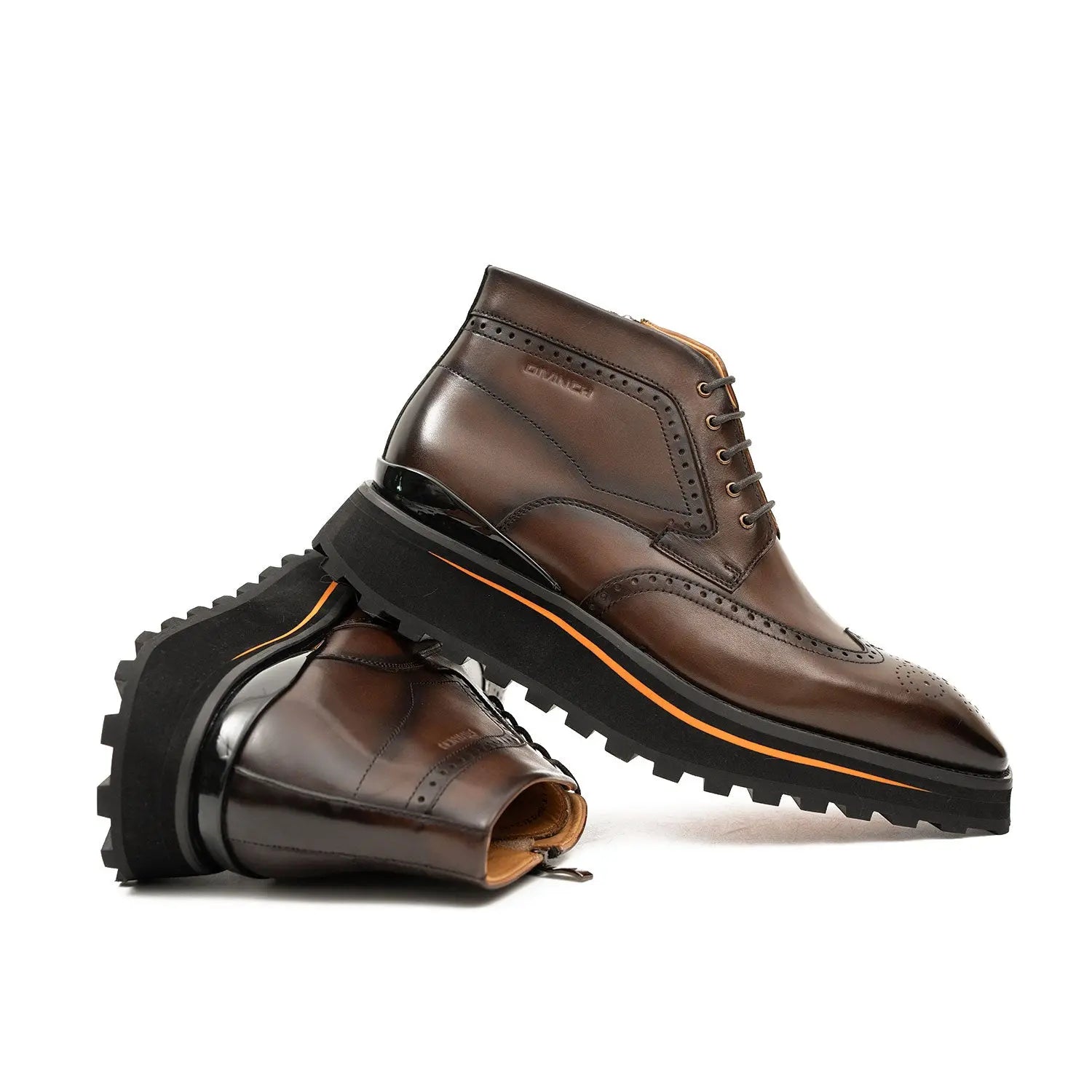 Zipper Brogue Martin Boots Men's Calfskin Coffee 2890