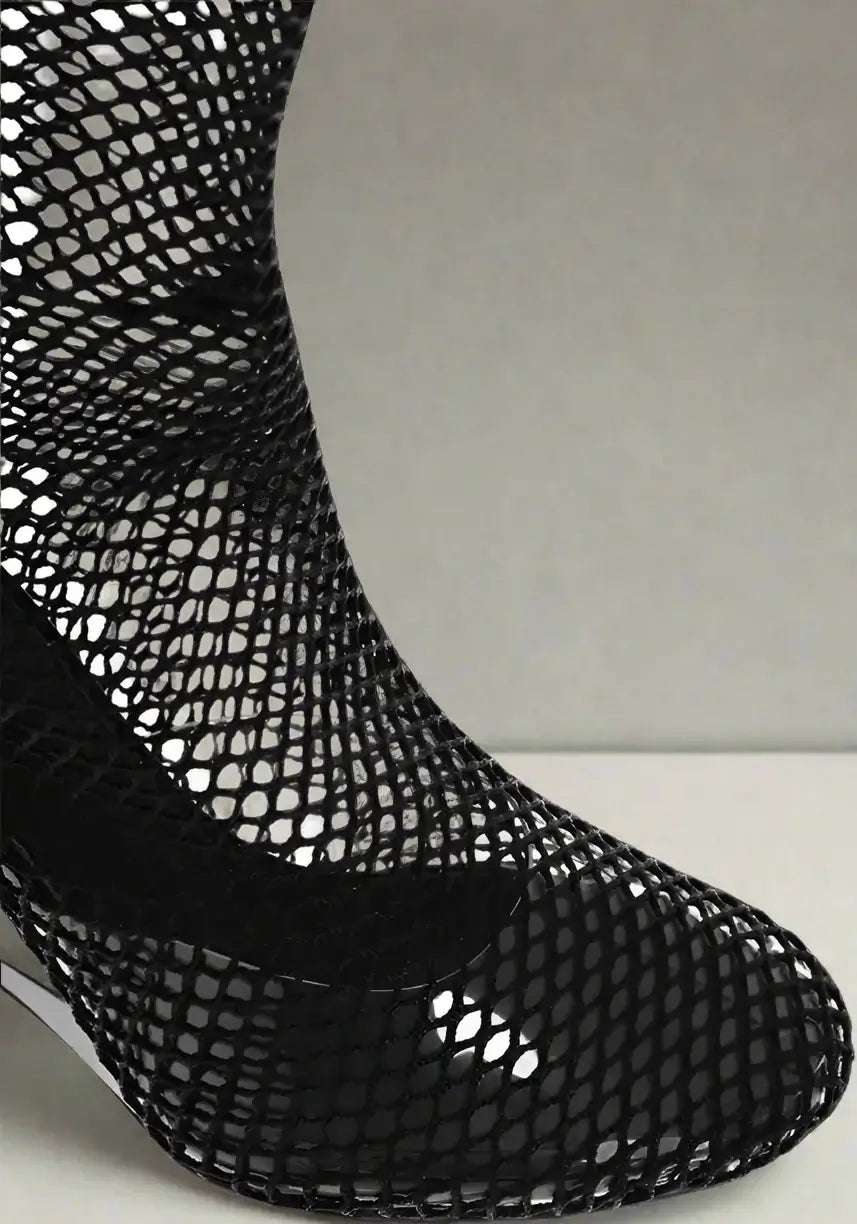 Alaïa Over the Knee black Mesh Boots with Plexiglass Wedge Heel 11cm