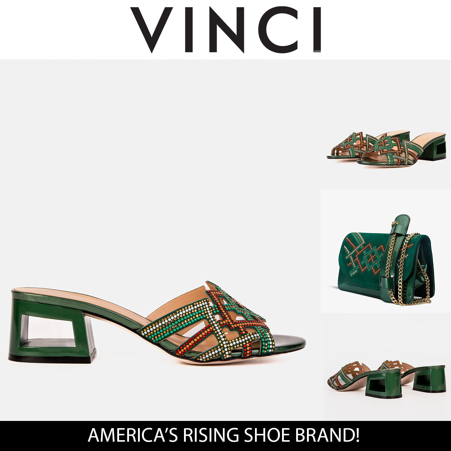 The Palma Green Glitter Leather Block Heel Women Sandal