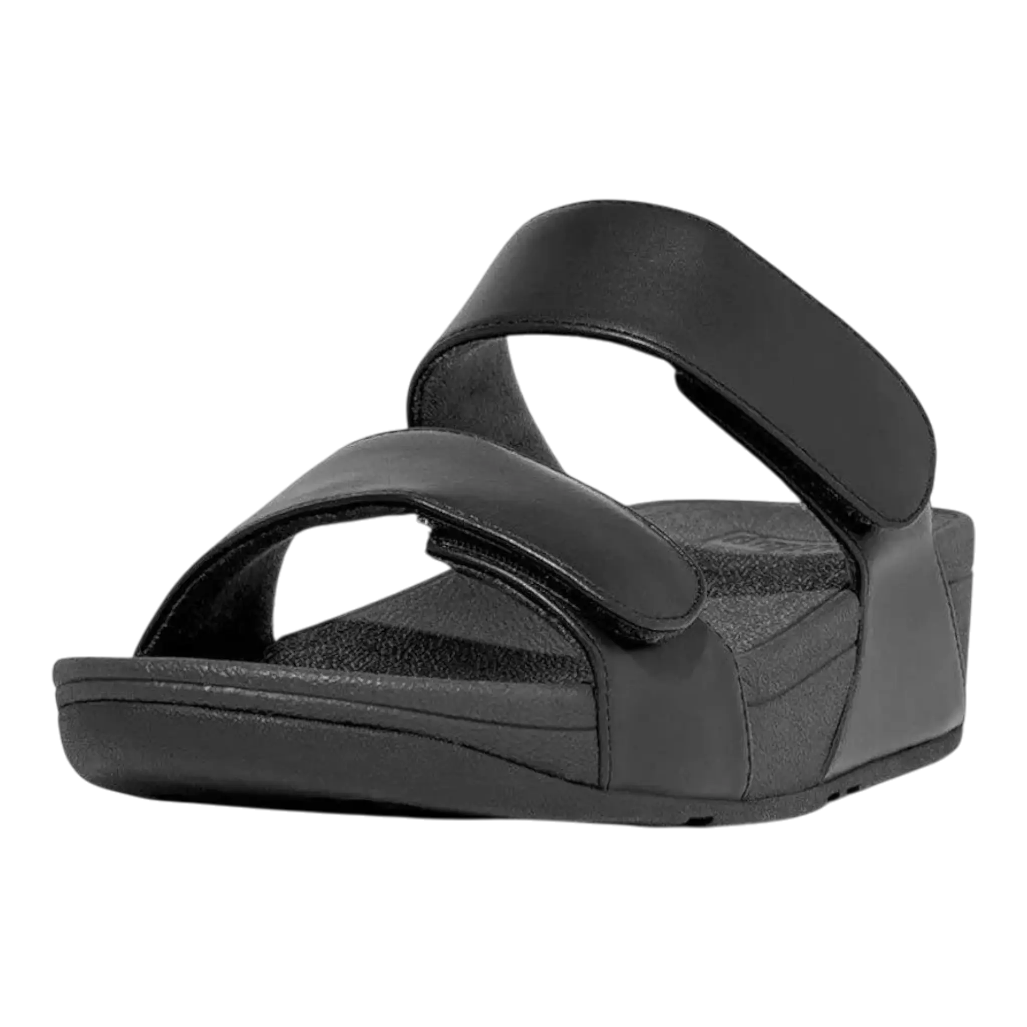 FitFlop LULU Slides Sandals Women's Black Leather Adjustable Slip-on