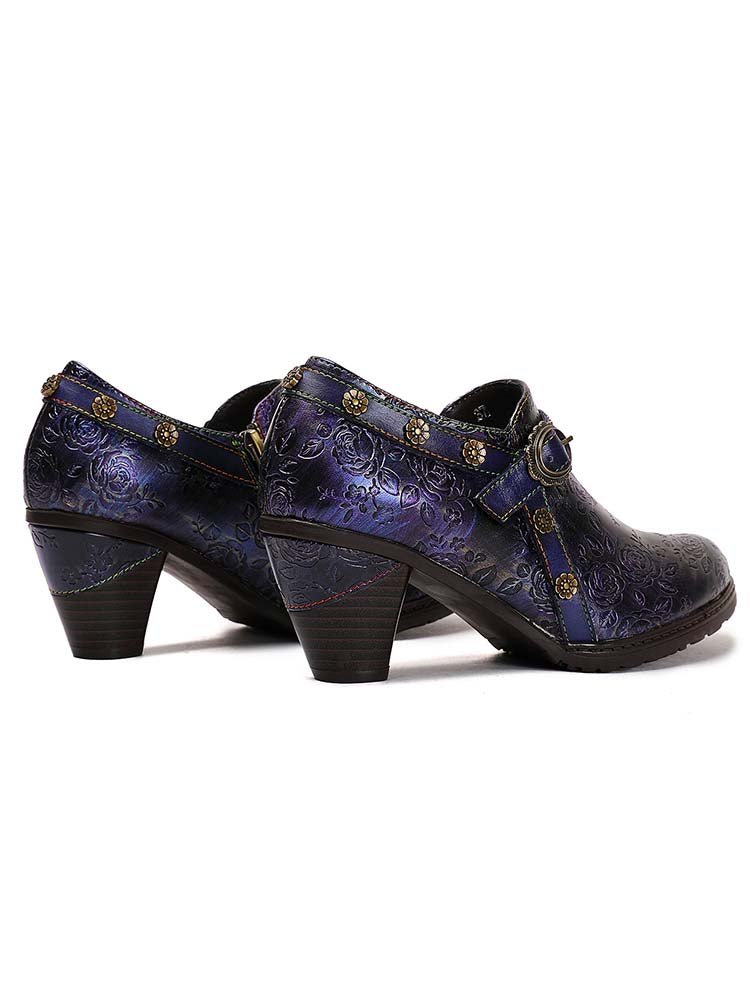 Adalee Retro Floral Embossed Shoes Pumps by Colorstepshoes – Don't Panic Shoes