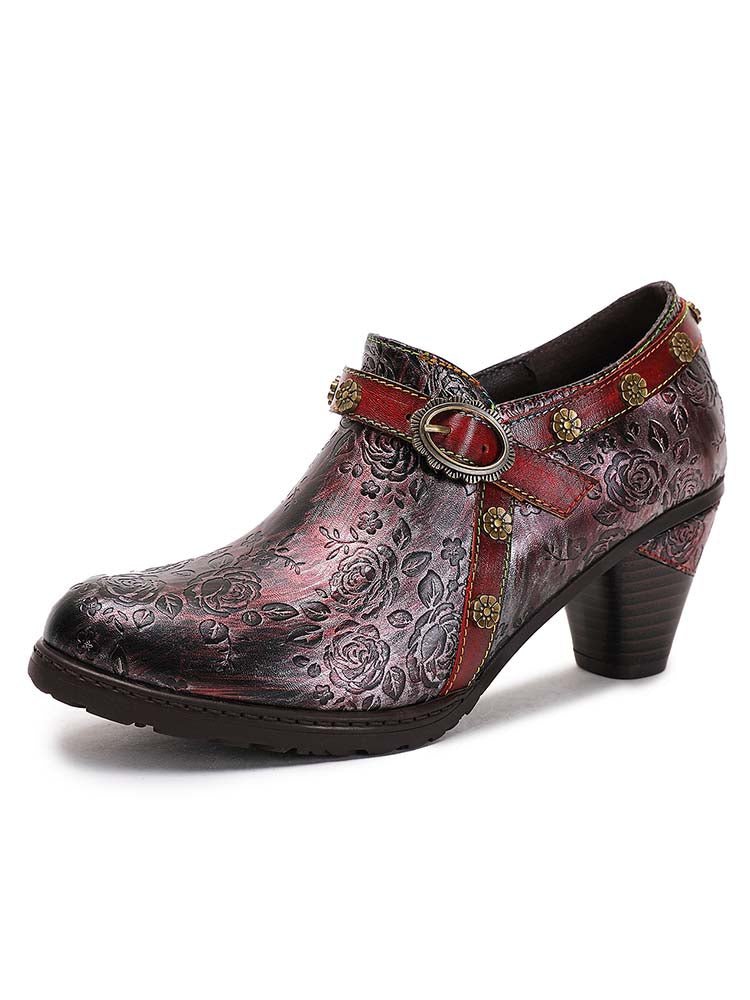 Adalee Retro Floral Embossed Shoes Pumps by Colorstepshoes – Don't Panic Shoes