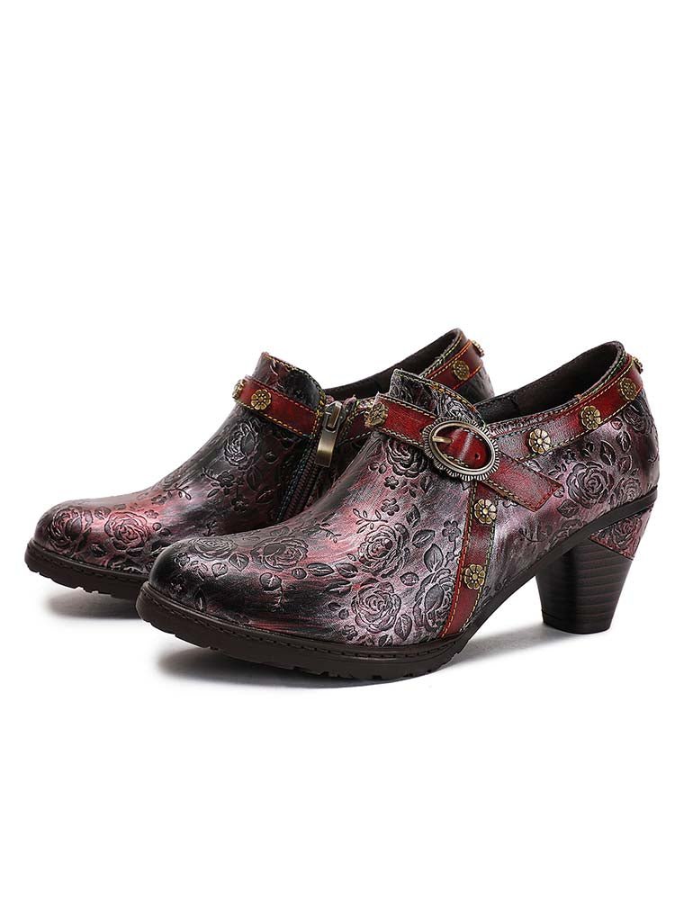 Adalee Retro Floral Embossed Shoes Pumps by Colorstepshoes – Don't Panic Shoes
