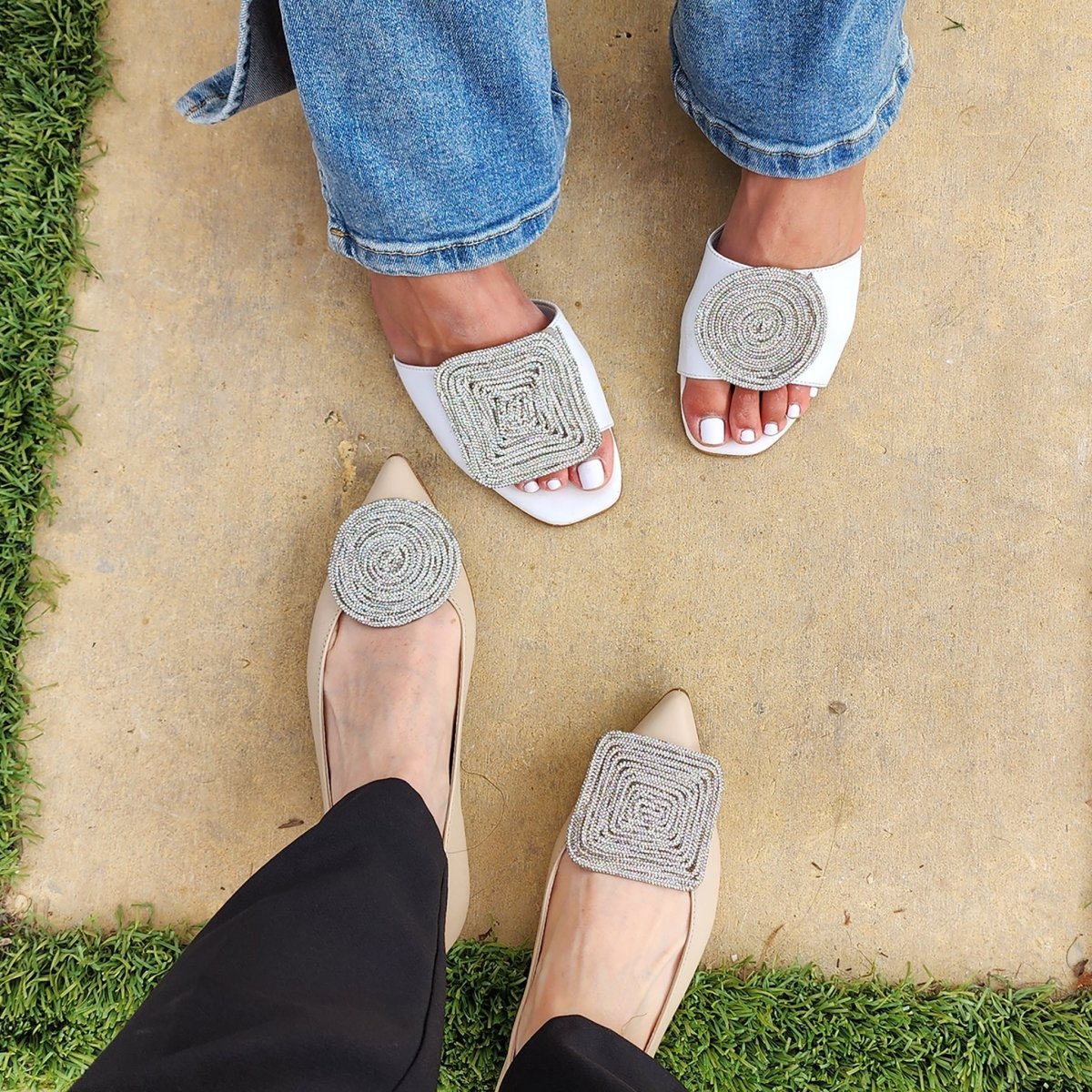 Adeline Flat Leather Slide Women’S Metallic Mesh Sandal Sandal by Beautiisoles – Don't Panic Shoes