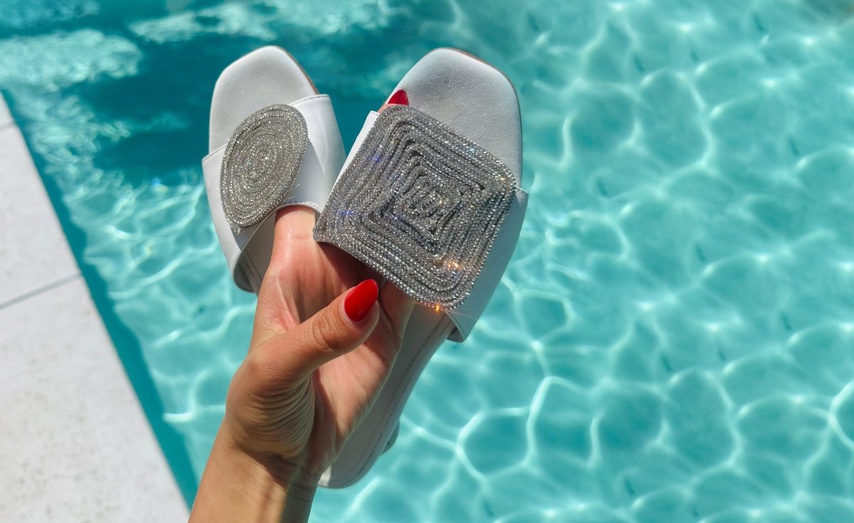 Adeline Flat Leather Slide Women’S Metallic Mesh Sandal Sandal by Beautiisoles – Don't Panic Shoes