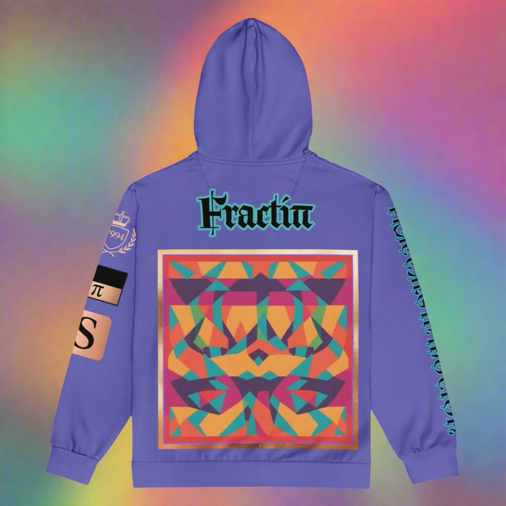 "Fractiπ" Unisex multicolor purple graphic art zip hoodie (Updated design)