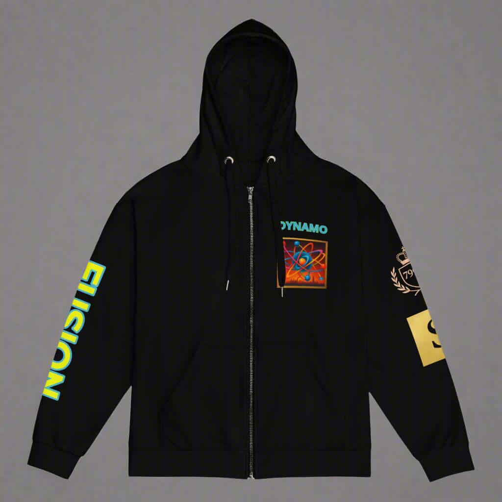"DYNAMO" black Unisex zip hoodie (Updated Design)