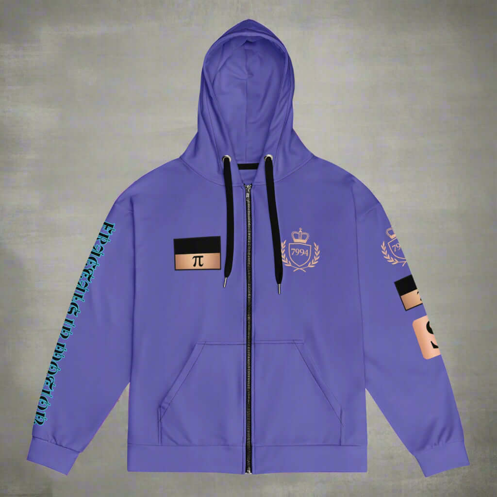 "Fractiπ" Unisex multicolor purple graphic art zip hoodie (Updated design)