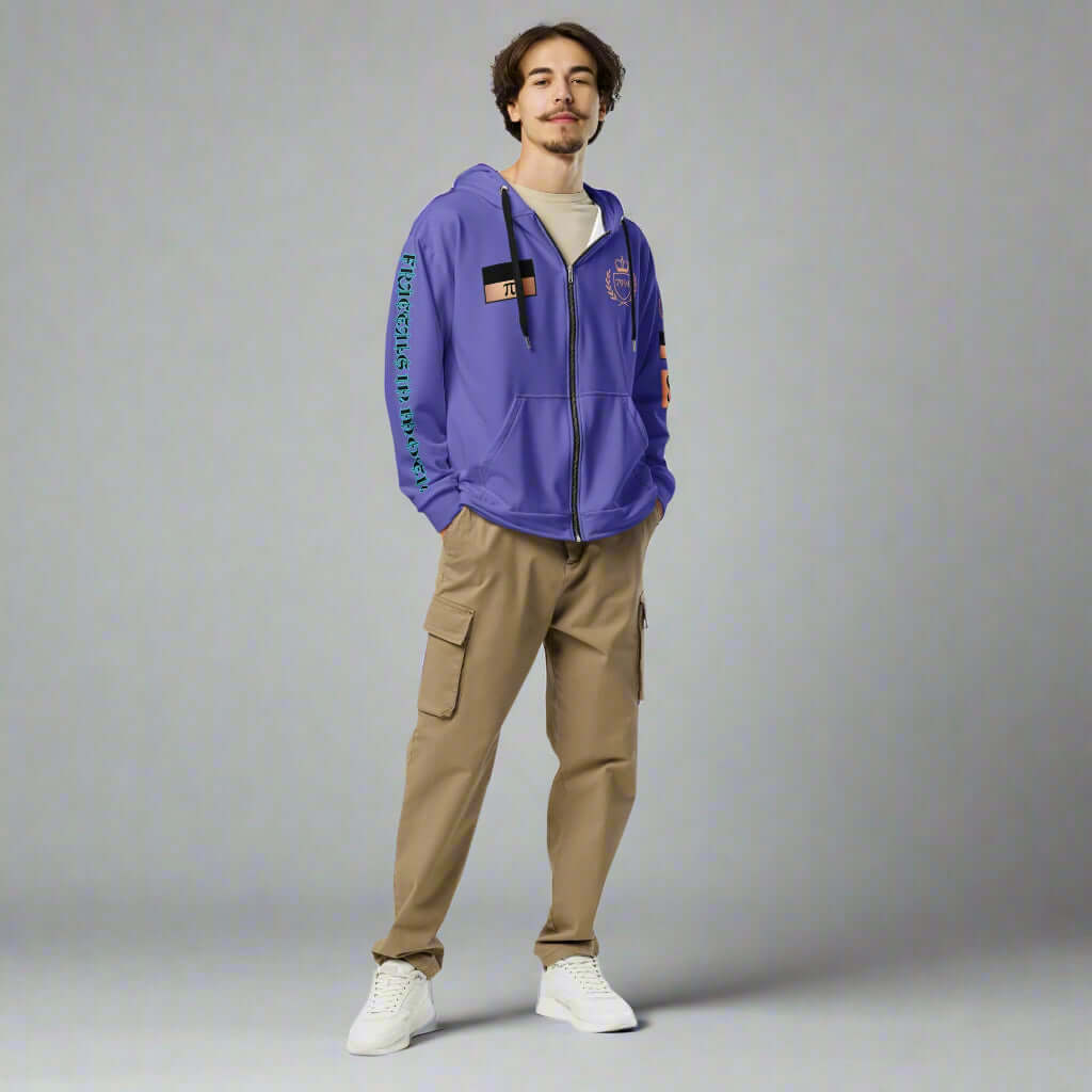 "Fractiπ" Unisex multicolor purple graphic art zip hoodie (Updated design)