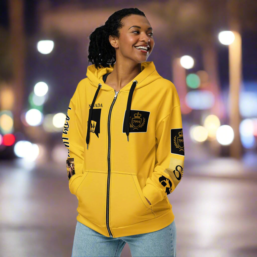 "VEGAS" yellow Unisex zip hoodie remixed | STORE 7994