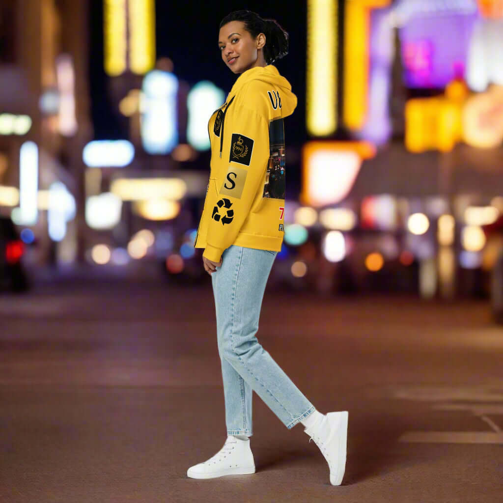 "VEGAS" yellow Unisex zip hoodie remixed | STORE 7994