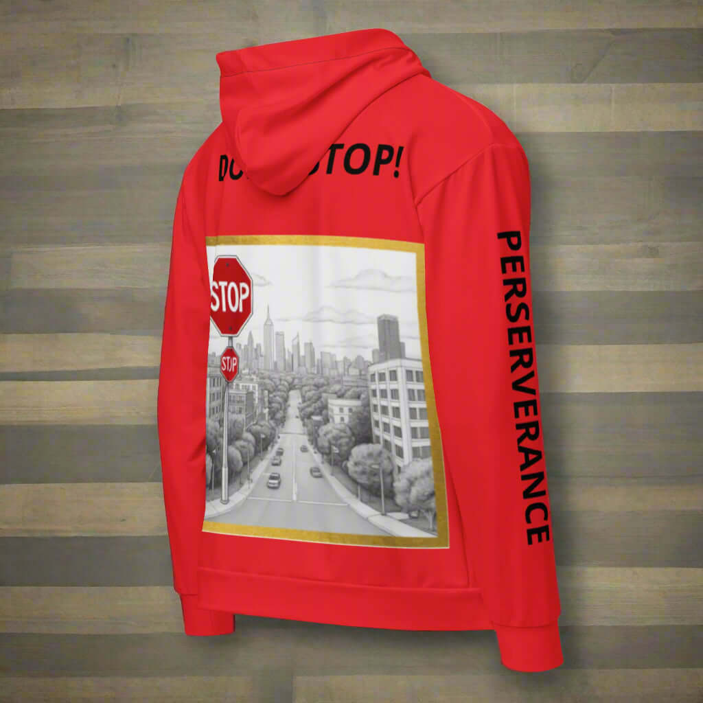 "PERSEVERANCE" Unisex red graphic zip Unisex zip hoodie (Updated Design)