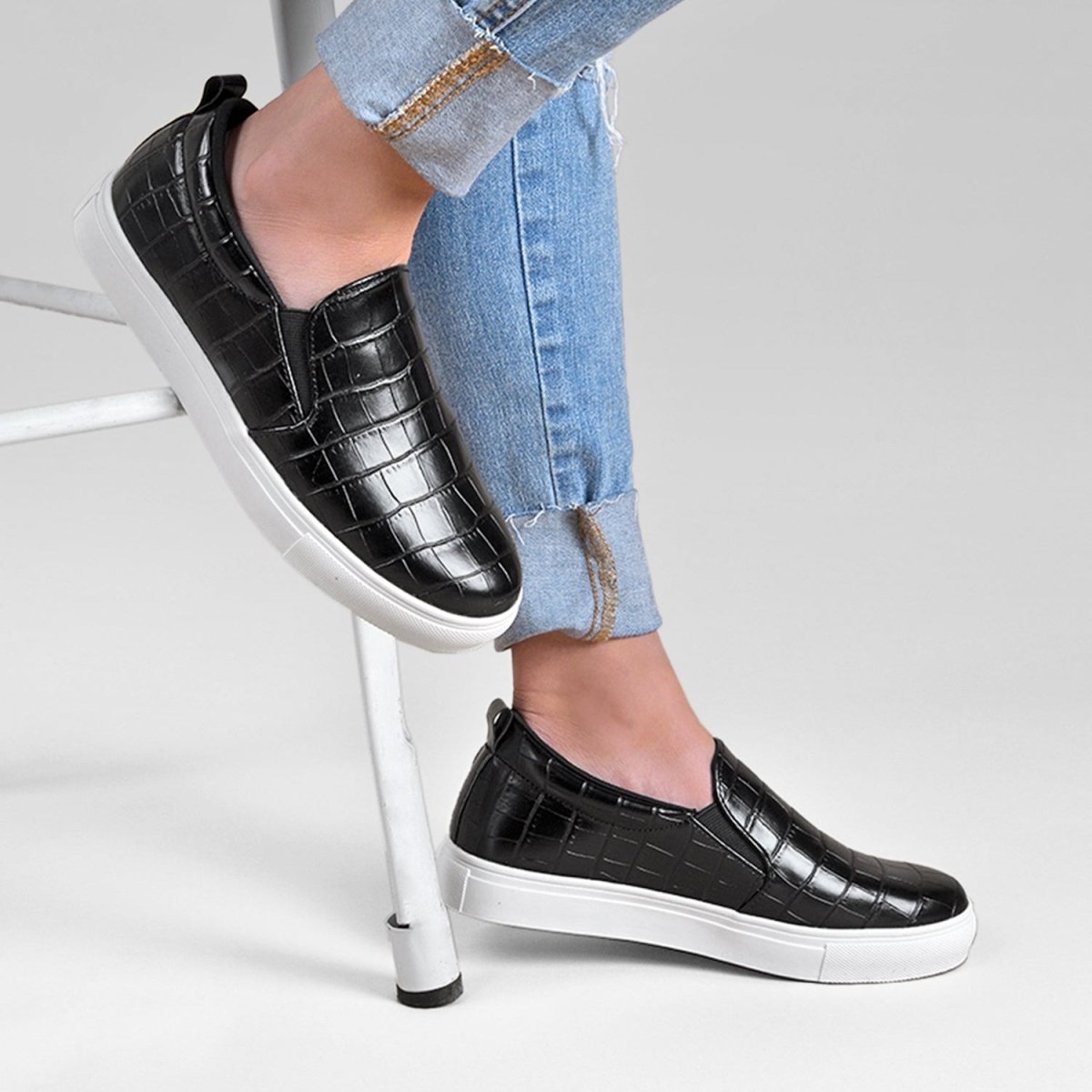 Alpha | Black Crocodile Sneakers by J.Adams – Don't Panic Shoes