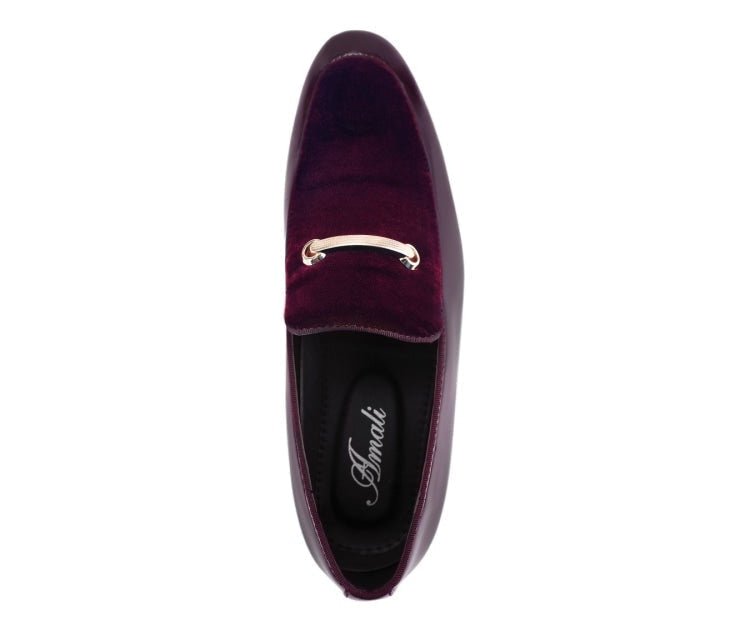 Amali Andrew Burgundy Men's Velvet Patent Leather Loafers Smoking Slippers by Amali – Don't Panic Shoes