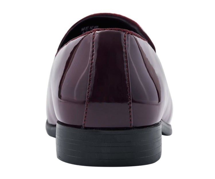 Amali Andrew Burgundy Men's Velvet Patent Leather Loafers Smoking Slippers by Amali – Don't Panic Shoes