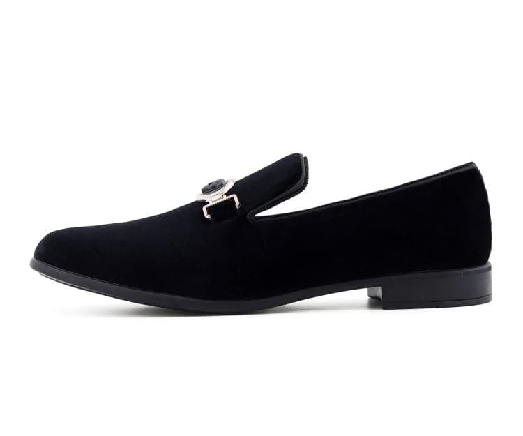 Amali Antonio Men's Black Royal Slip On Dress Shoes Smoking Slippers by Amali – Don't Panic Shoes