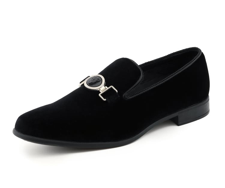 Amali Antonio Men's Black Royal Slip On Dress Shoes Black / 15