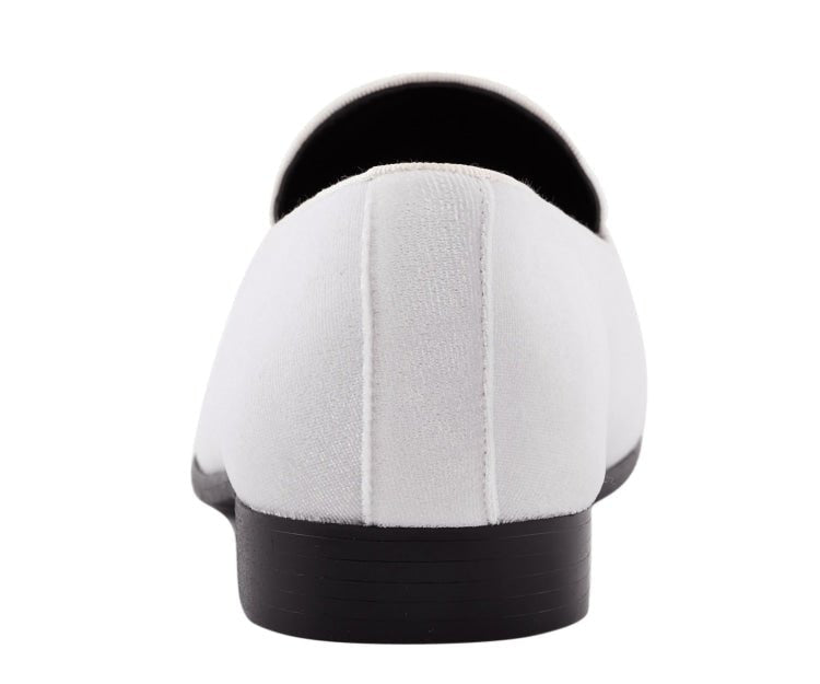 Amali ArieS Velvet Elegance Loafers Men’s White Velvet Smoking Slippers by Amali – Don't Panic Shoes