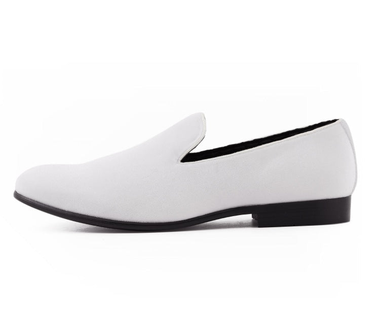 Amali ArieS Velvet Elegance Loafers Men’s White Velvet Smoking Slippers by Amali – Don't Panic Shoes
