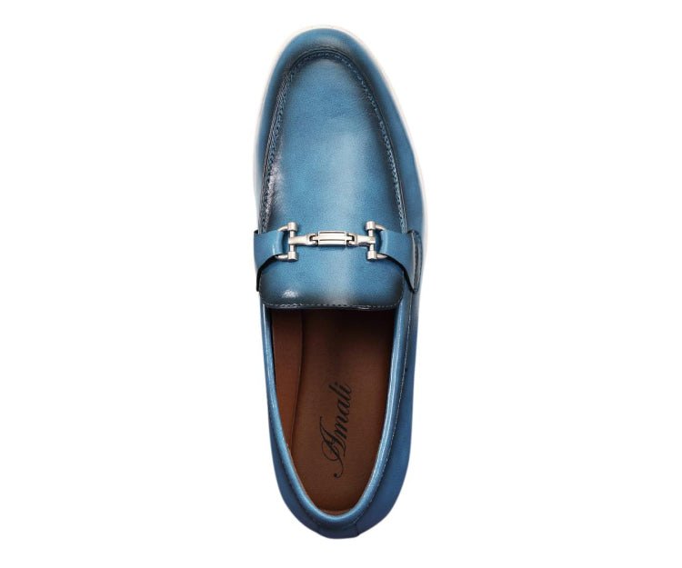 Amali Cahill Men's Turquoise Blue Leather Elegant Loafers Loafers by Amali – Don't Panic Shoes