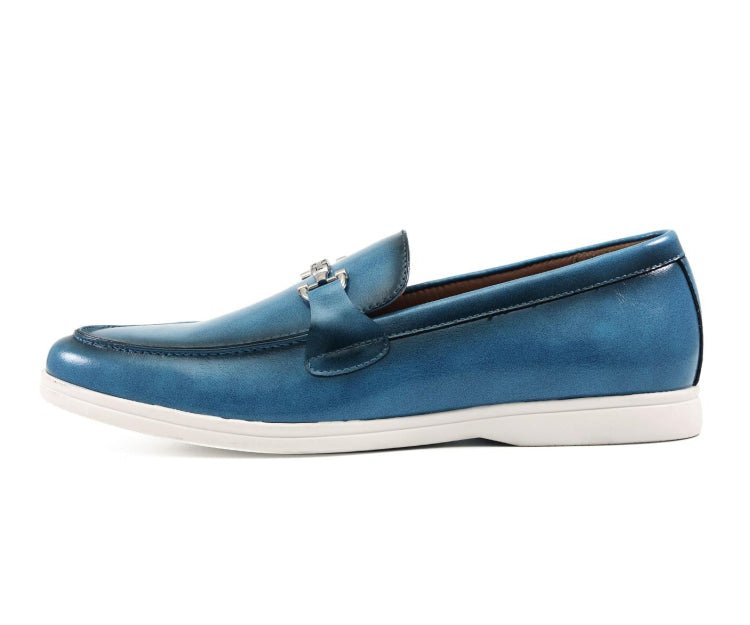 Amali Cahill Men's Turquoise Blue Leather Elegant Loafers Loafers by Amali – Don't Panic Shoes