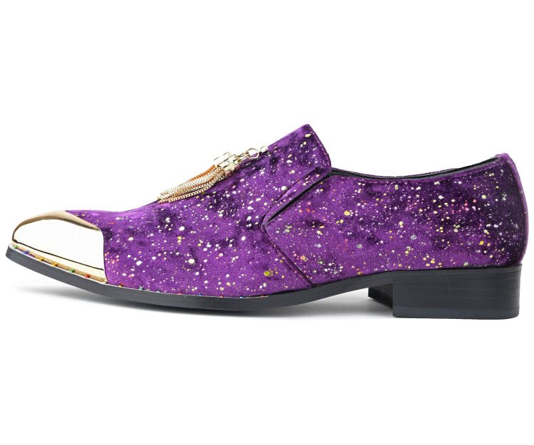 Amali Chaz Purple Men's Glitter Dress Shoes With Tassels Smoking Slippers by Amali – Don't Panic Shoes