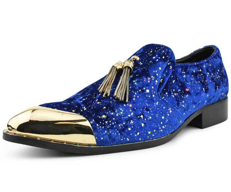Amali Men's Luminous Flecks Loafer, Gold Chain Tassels & Metal Tip - Royal - 11 Amali Men's Luminous Flecks Loafer, Gold Chain Tassels & Metal Tip - Royal - 11
