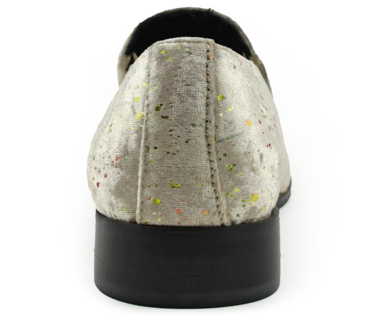 Amali Chaz Taupe Men’S Gold Glitter Dress Shoes Smoking Slippers by Amali – Don't Panic Shoes