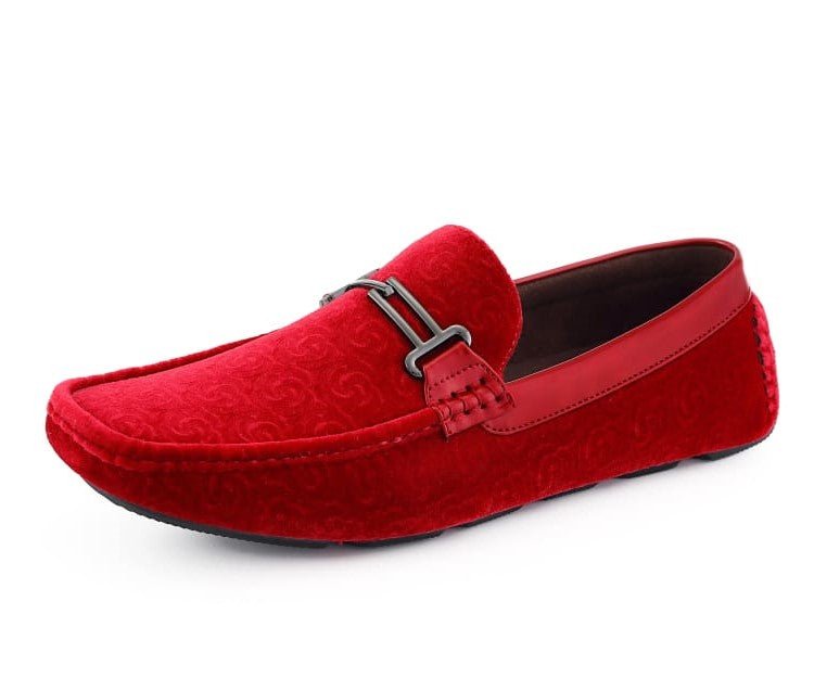 Amali CrimSon Velvet Elegance Men’s Flower Embossed Velvet Moccasins Driving Moccasins by Amali – Don't Panic Shoes