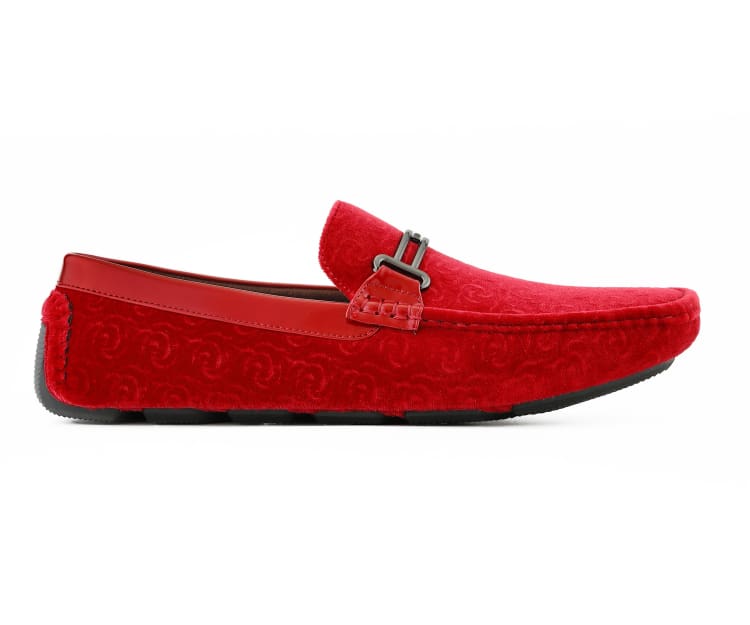 Amali CrimSon Velvet Elegance Men’s Flower Embossed Velvet Moccasins Driving Moccasins by Amali – Don't Panic Shoes