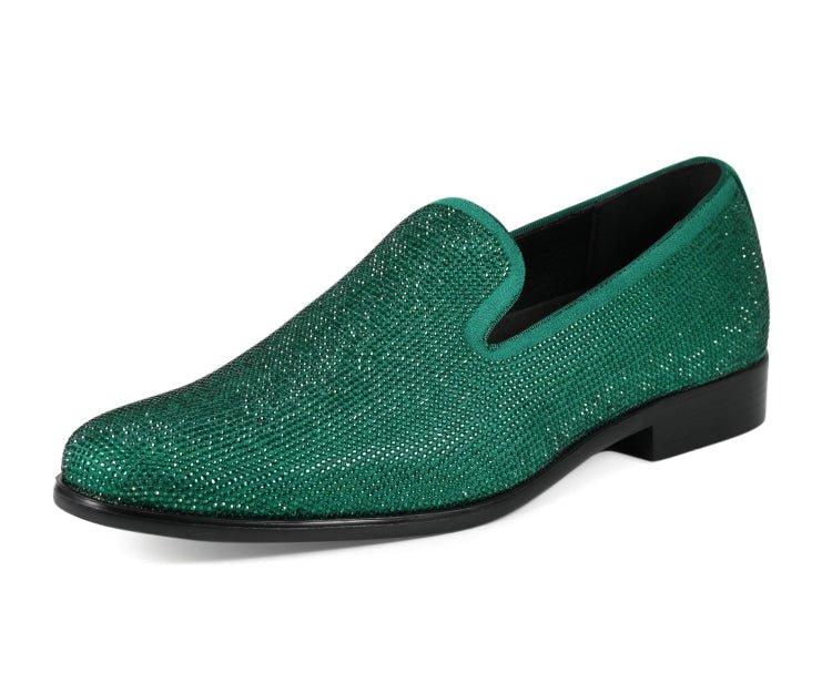 Amali Dazzle Men's Green Rhinestone Leather Slip On Loafers Smoking Slippers by Amali – Don't Panic Shoes