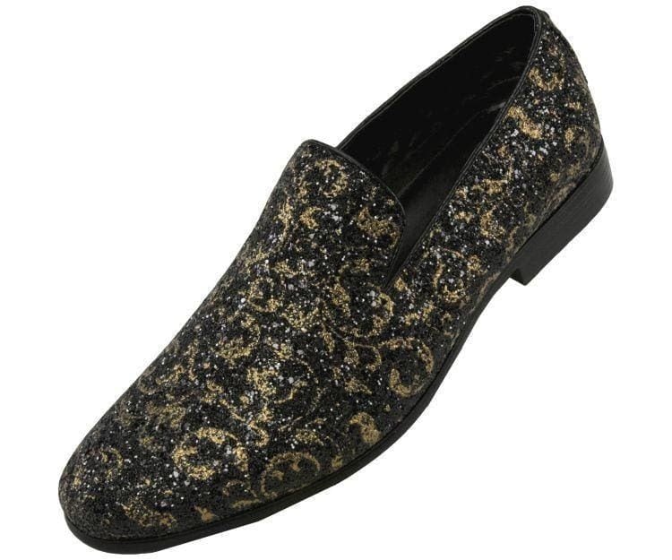 Amali Erin Gold PaiSley Glitter Women’s Smoking Slippers Loafers by Amali – Don't Panic Shoes
