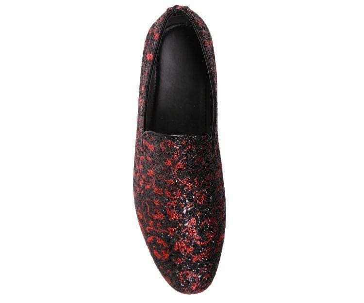 Amali Erin Red Paisley Glitter Tuxedo Slippers For Women Loafers by Amali – Don't Panic Shoes