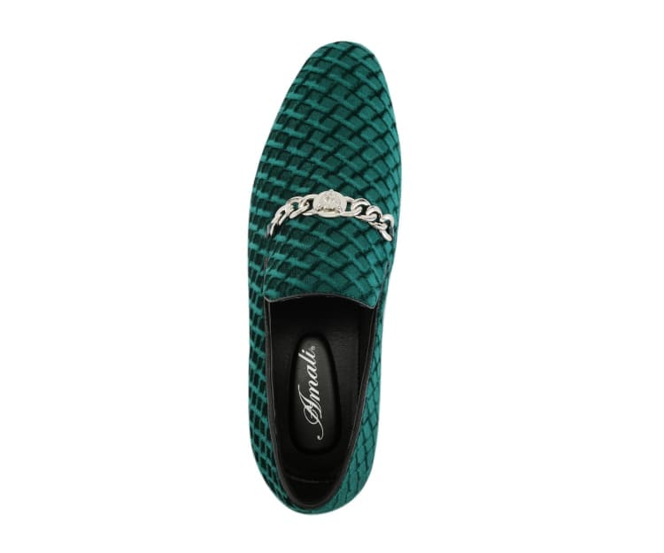 Amali Felix Green Velvet Smoking Slippers With Jaguar Bit Smoking Slippers by Amali – Don't Panic Shoes